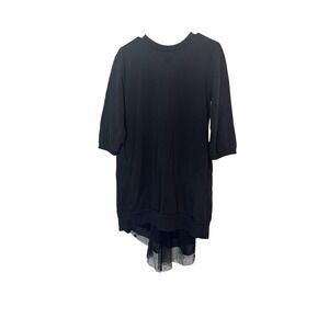 Wendy‎ Trendy Sweater Dress Womens Large Black 3/4 Sleeve Tulle Hem Made Italy